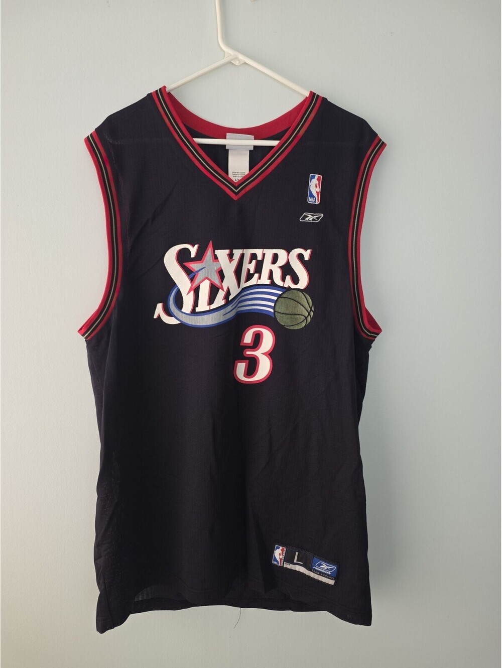 Allen Iverson Philadelphia 76ers Sixers Reebok Authentic Stitched Jersey Sz L